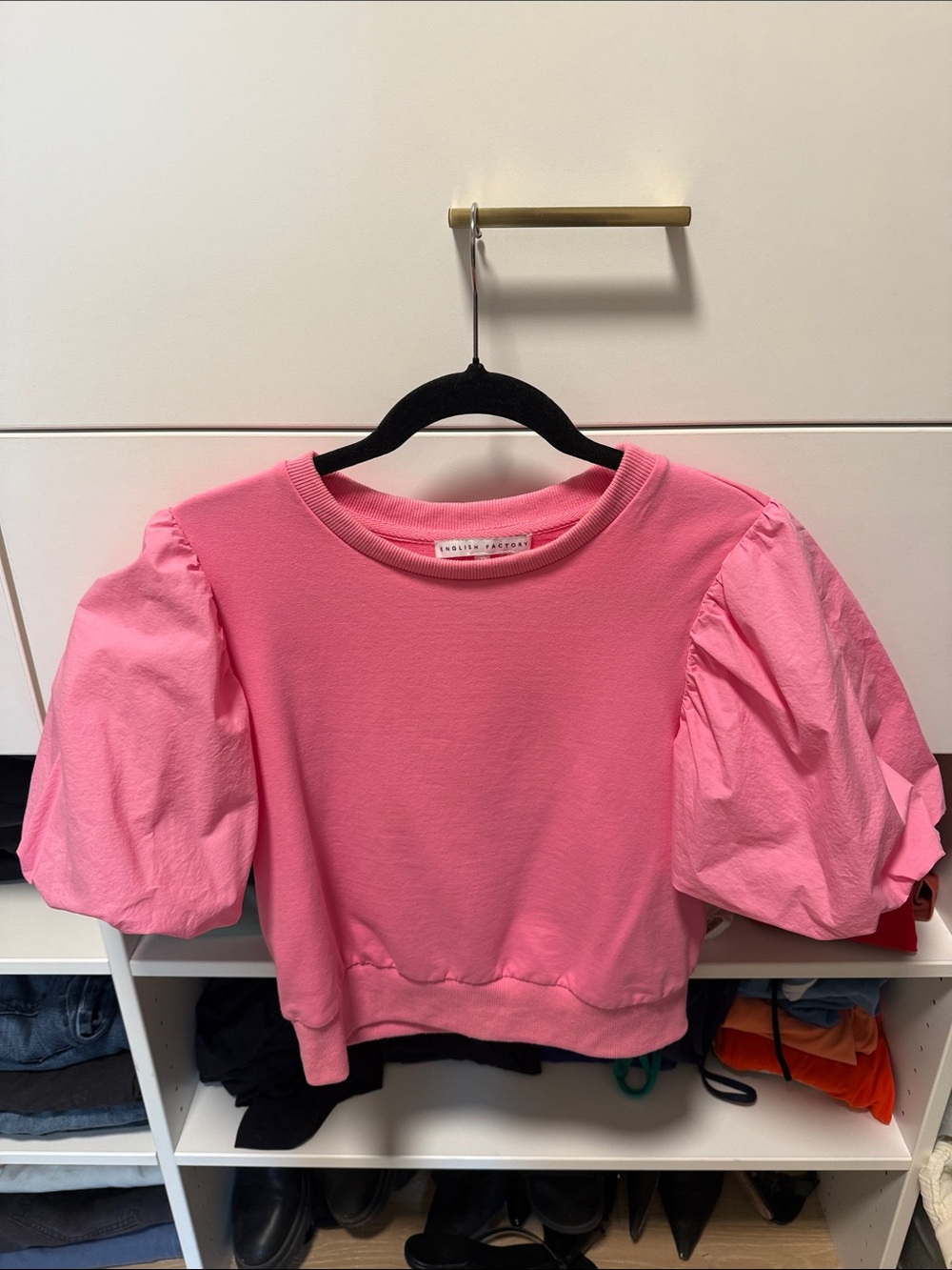 English Factory Pink Puff Sleeve Sweatshirt